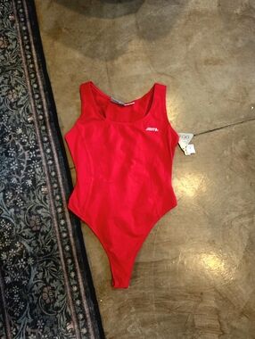 Vintage Nwt 80's LIZSPORT Red Sleeveless Bodysuit One Piece